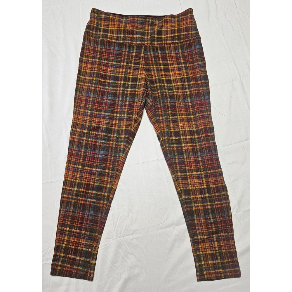 Intro Love the Fit Leggings Womens Large Multi Color Plaid Tummy Control Stretch